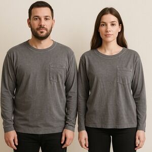 Livergy Washed Gray Long Sleeve‎ Tee Men XXL / Women Oversized 100% Cotton
